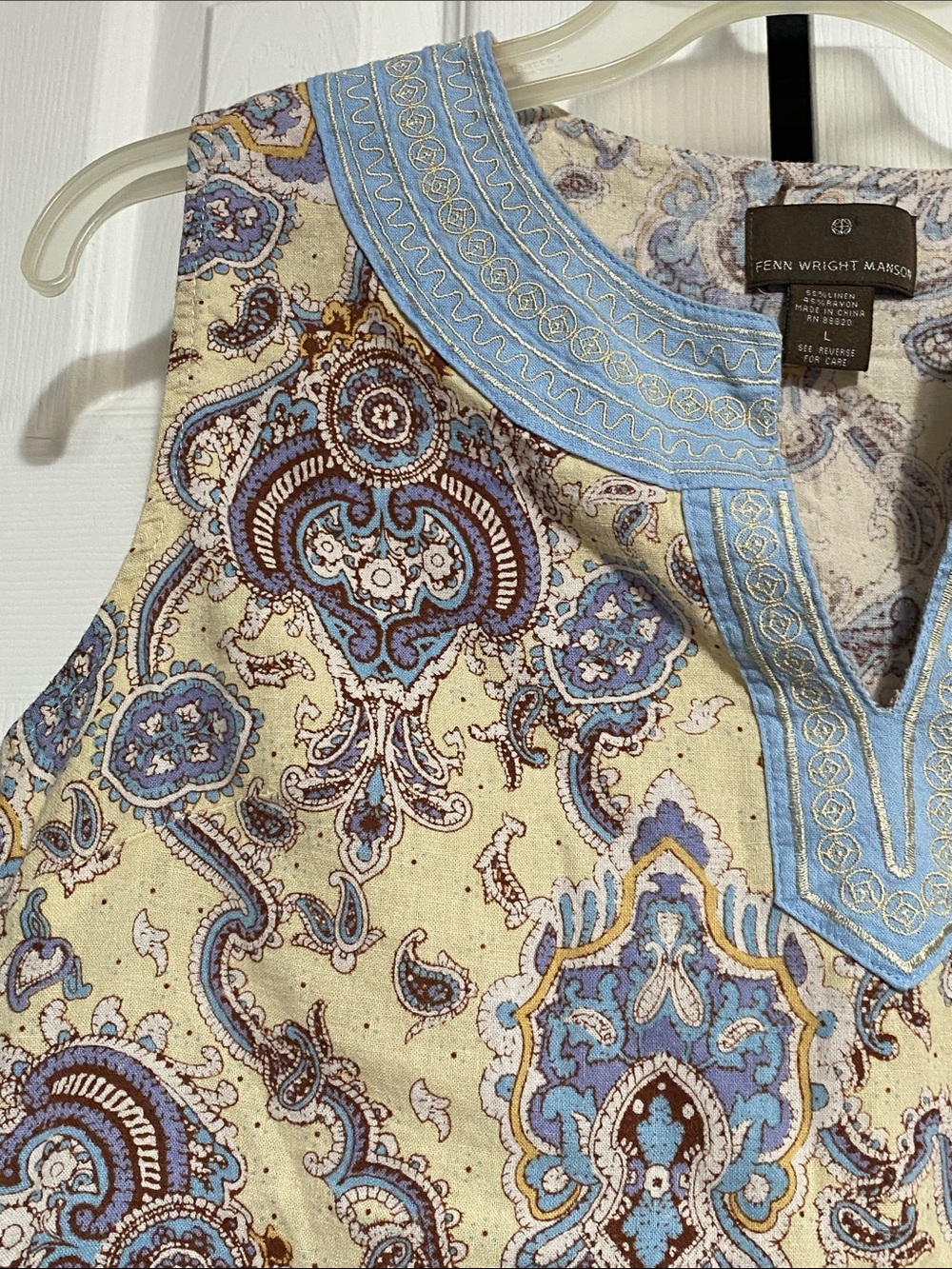 Fenn Wright Manson Linen blend & Embroidery V neck Tank top shirt blouse LARGE - Picture 4 of 9